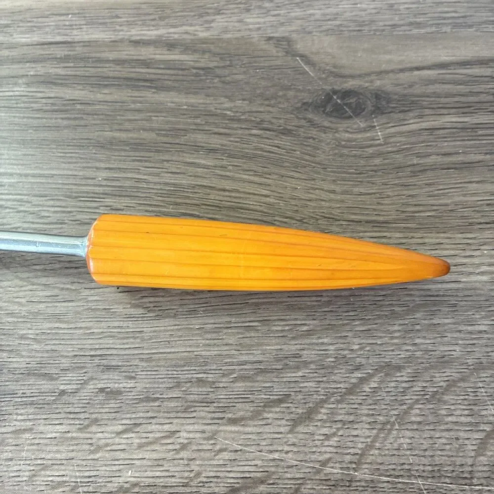 Vtg Androck Slotted Serving Spoon, Catalin Bullet Handle Stainless, USA, 1930s